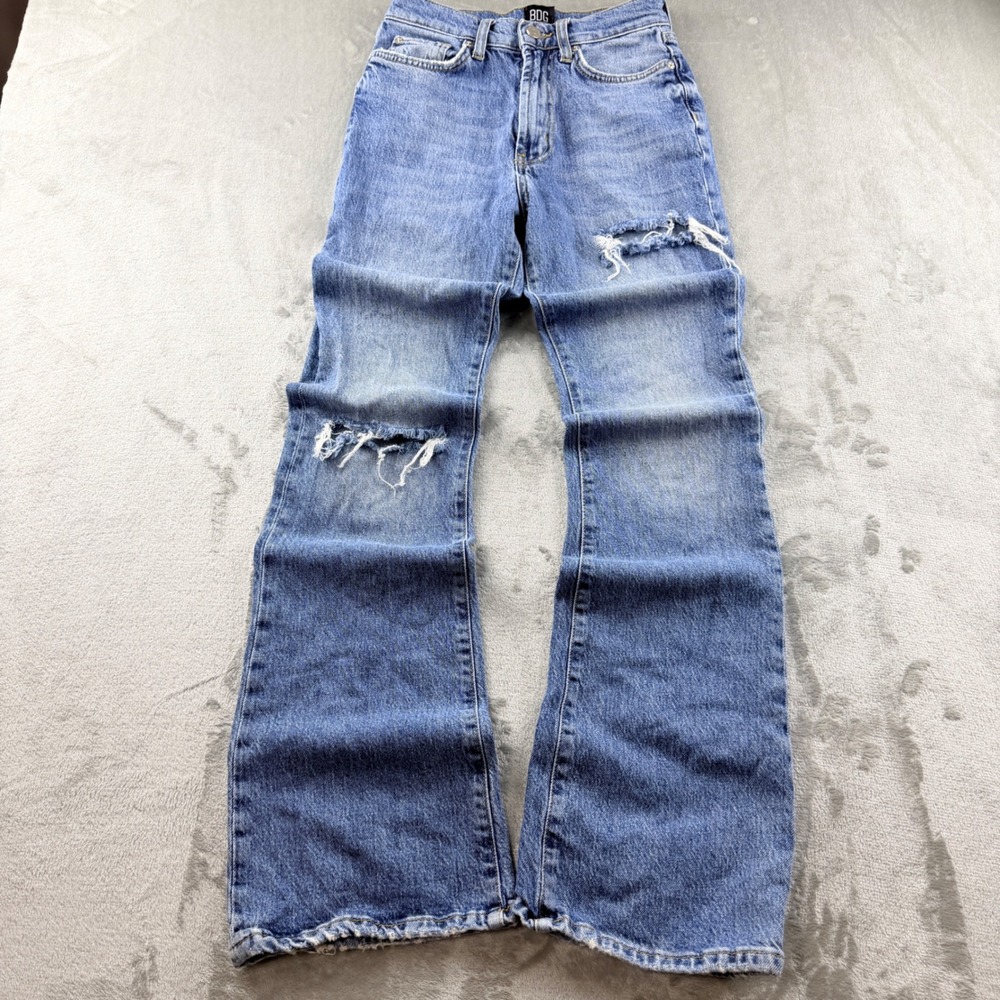 BDG Urban Outfitters Women's 25 Stretch High-Rise Flare Jeans Distressed Blue